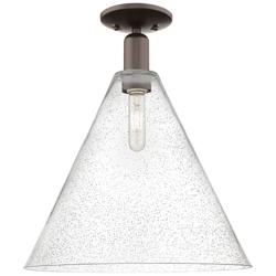 Arcadia Berkshire Glass 16"W Oiled Bronze Semi-Flush w/ Seedy Shade