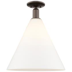 Arcadia Berkshire Glass 16"W Oiled Bronze Semi-Flush w/ White Shade