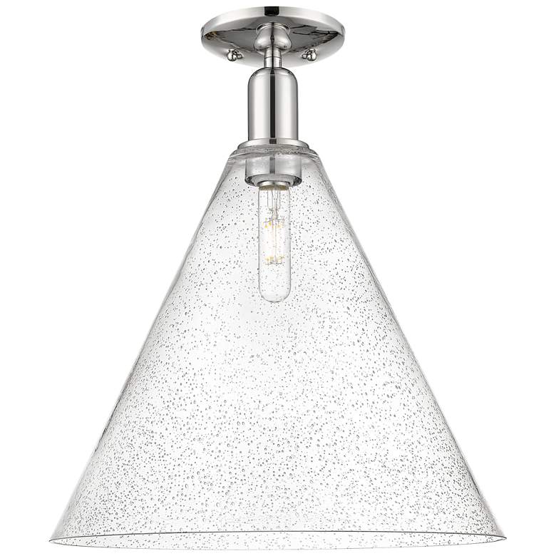 Image 1 Arcadia Berkshire Glass 16"W Polished Nickel Semi-Flush w/ Seedy Shade
