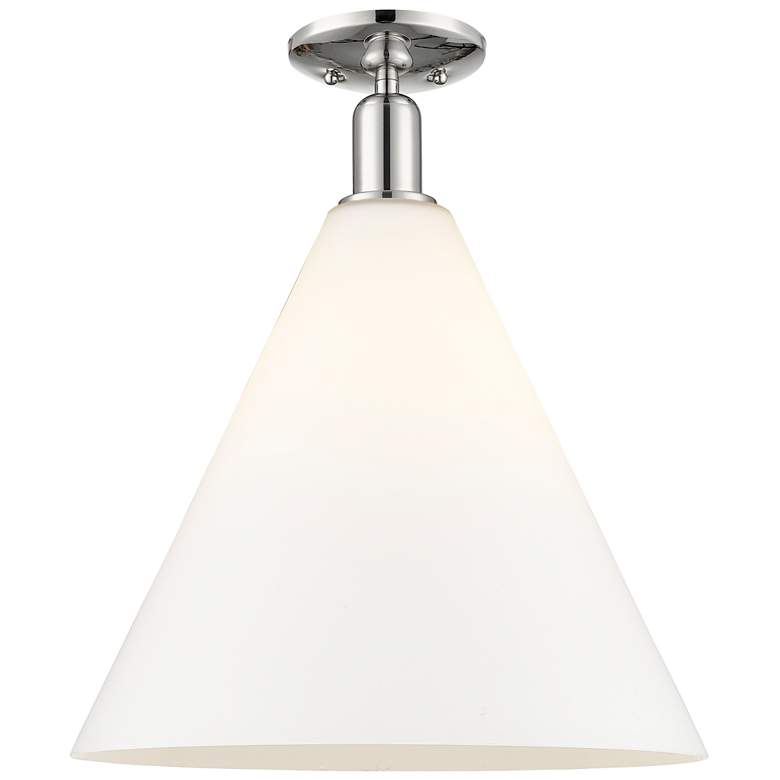 Image 1 Arcadia Berkshire Glass 16"W Polished Nickel Semi-Flush w/ White Shade