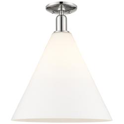 Arcadia Berkshire Glass 16"W Polished Nickel Semi-Flush w/ White Shade