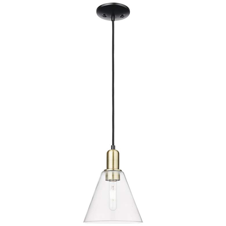 Image 1 Arcadia Berkshire Glass 8"W Black Brass Cord Pendant w/ Clear Shade