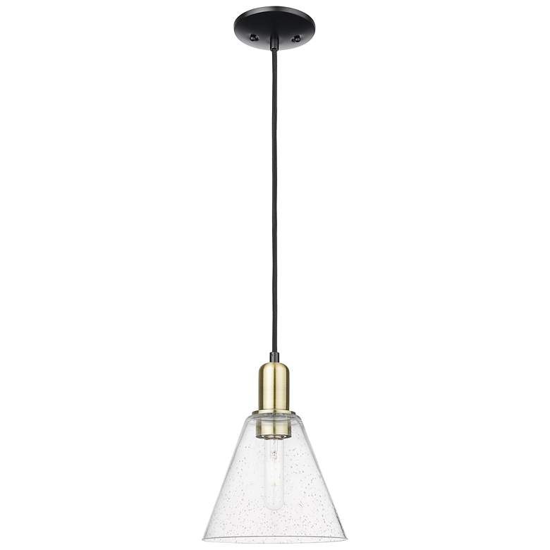 Image 1 Arcadia Berkshire Glass 8"W Black Brass Cord Pendant w/ Seedy Shade