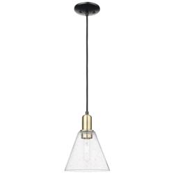 Arcadia Berkshire Glass 8"W Black Brass Cord Pendant w/ Seedy Shade