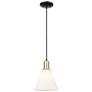 1_Arcadia Berkshire Glass 8"W Black Brass Cord Pendant w/ White Shade