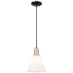 Arcadia Berkshire Glass 8"W Black Brass Cord Pendant w/ White Shade