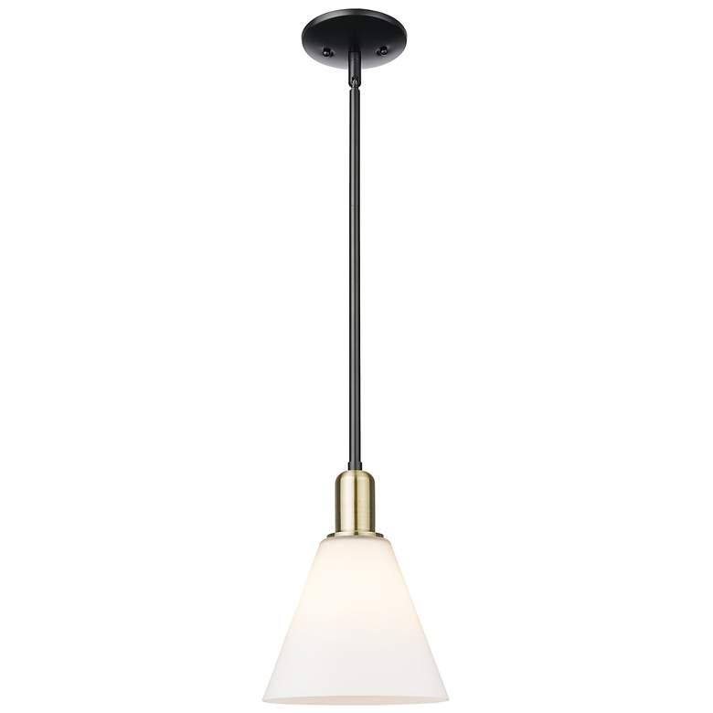 Image 1 Arcadia Berkshire Glass 8"W Black Brass Stem Pendant w/ White Shade
