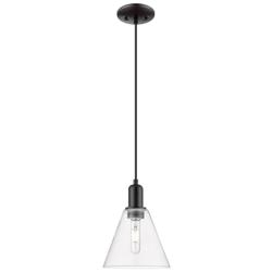 Arcadia Berkshire Glass 8"W Black Cord Mini Pendant w/ Clear Shade