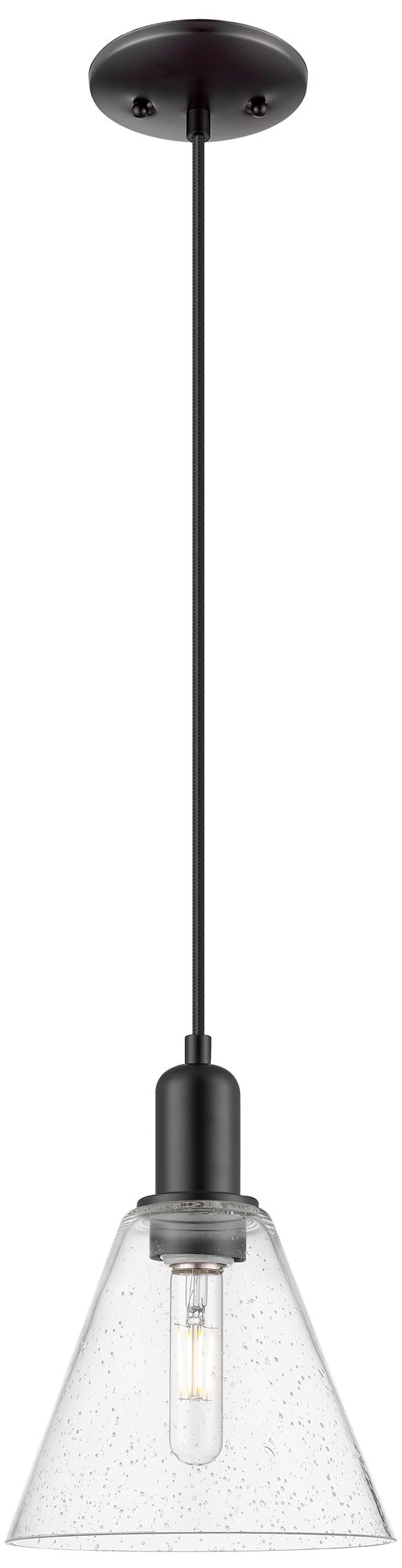 Arcadia Berkshire Glass 8"W Black Cord Mini Pendant w/ Seedy Shade