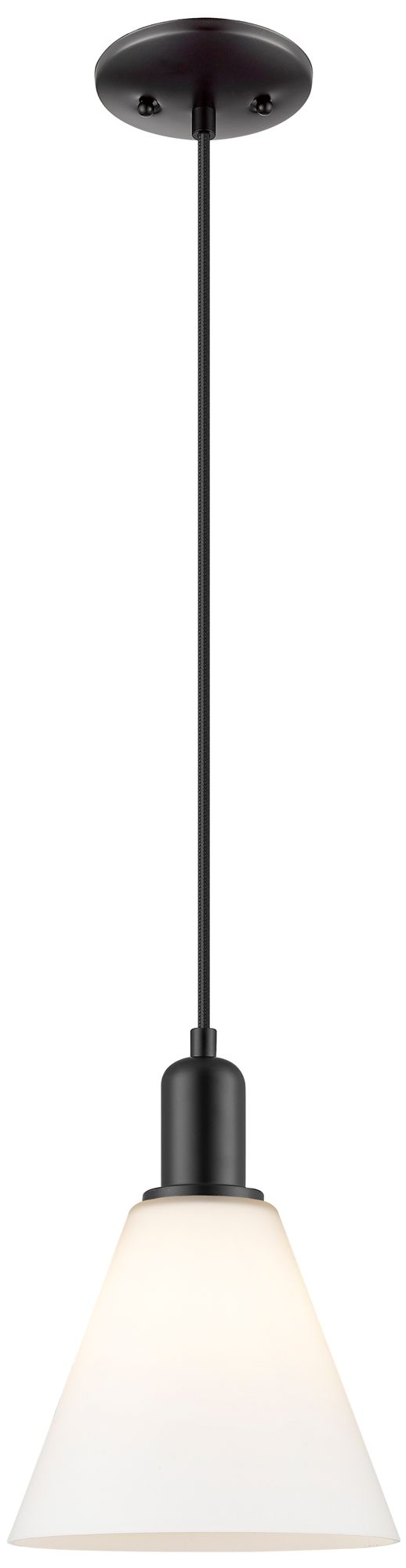 Arcadia Berkshire Glass 8"W Black Cord Pendant w/ Matte White Shade