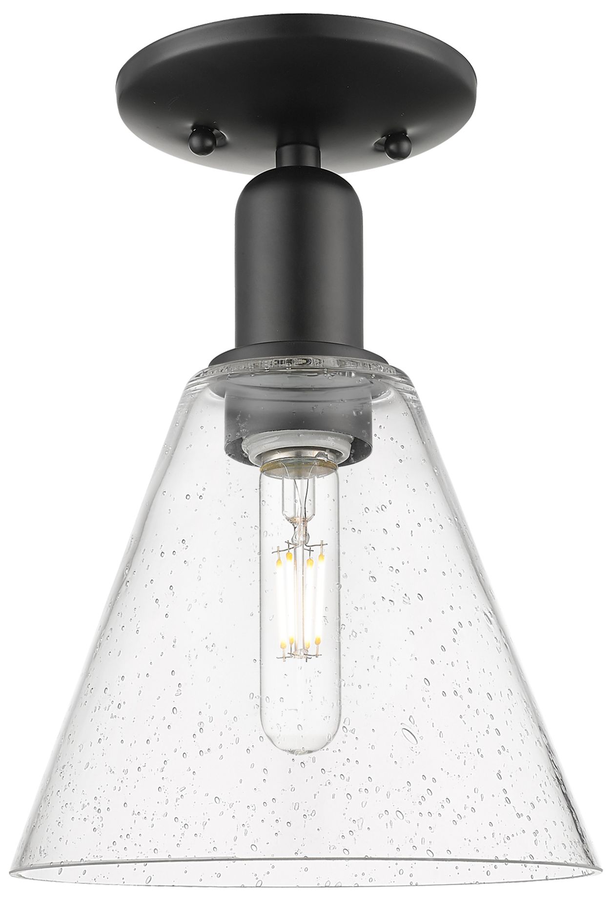 Arcadia Berkshire Glass 8"W Black Semi.Flush Mount w/ Seedy Shade