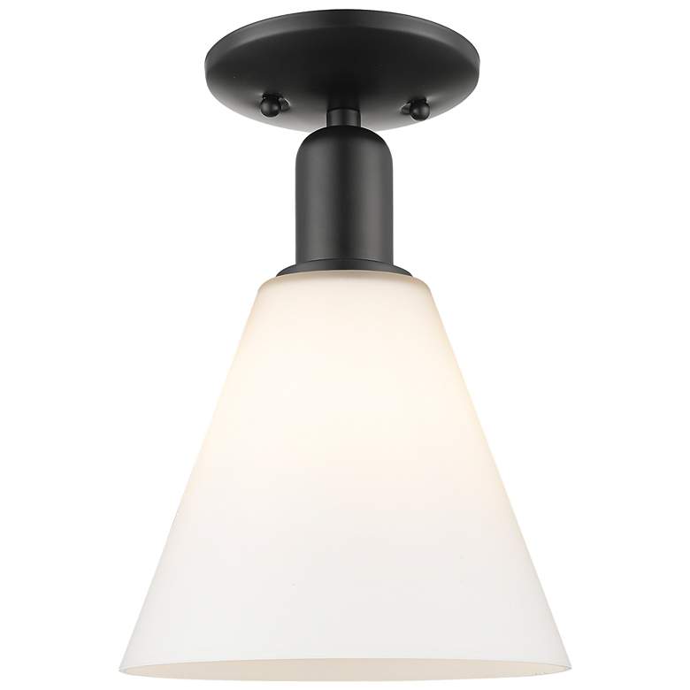 Image 1 Arcadia Berkshire Glass 8"W Black Semi-Flush w/ Matte White Shade