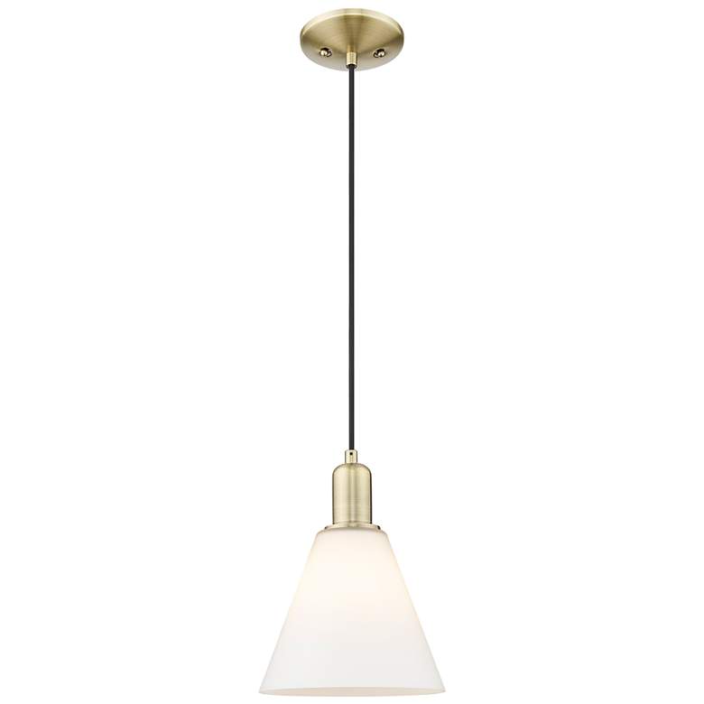 Image 1 Arcadia Berkshire Glass 8"W Brass Cord Pendant w/ Matte White Shade