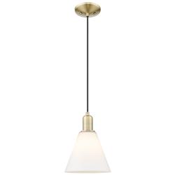 Arcadia Berkshire Glass 8"W Brass Cord Pendant w/ Matte White Shade