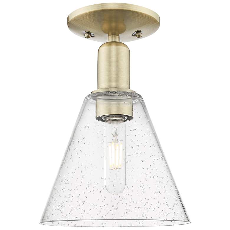 Image 1 Arcadia Berkshire Glass 8"W Brass Semi.Flush Mount With Seedy Shade