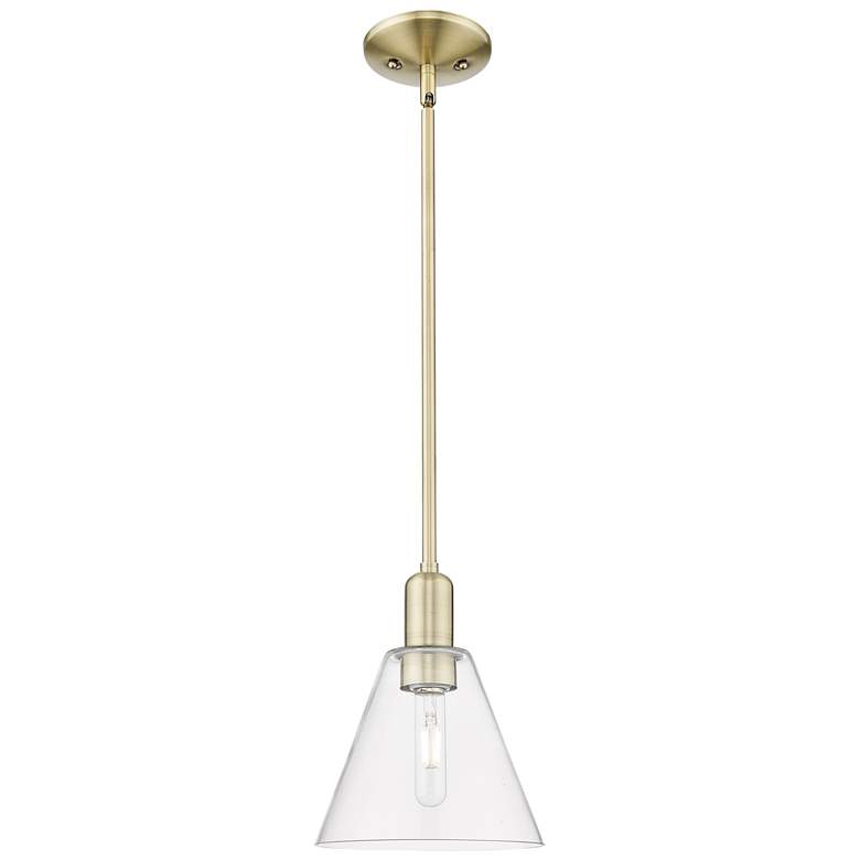 Image 1 Arcadia Berkshire Glass 8"W Brass Stem Mini Pendant w/ Clear Shade