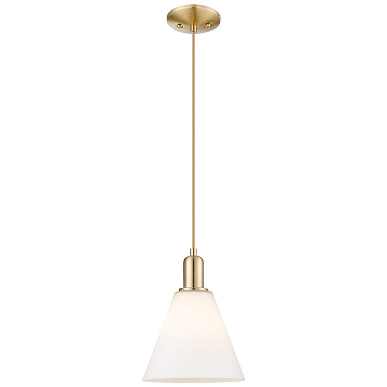Image 1 Arcadia Berkshire Glass 8"W Bronze Cord Pendant w/ Matte White Shade
