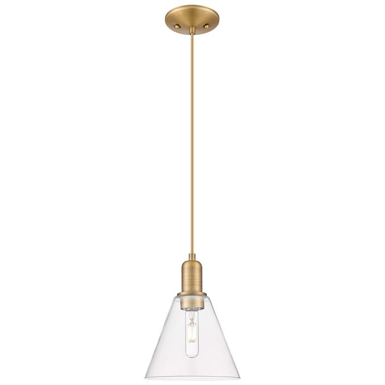 Image 1 Arcadia Berkshire Glass 8"W Brushed Brass Cord Pendant w/ Clear Shade