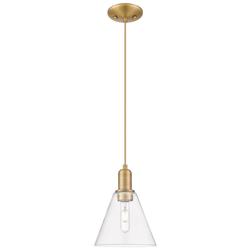 Arcadia Berkshire Glass 8"W Brushed Brass Cord Pendant w/ Clear Shade