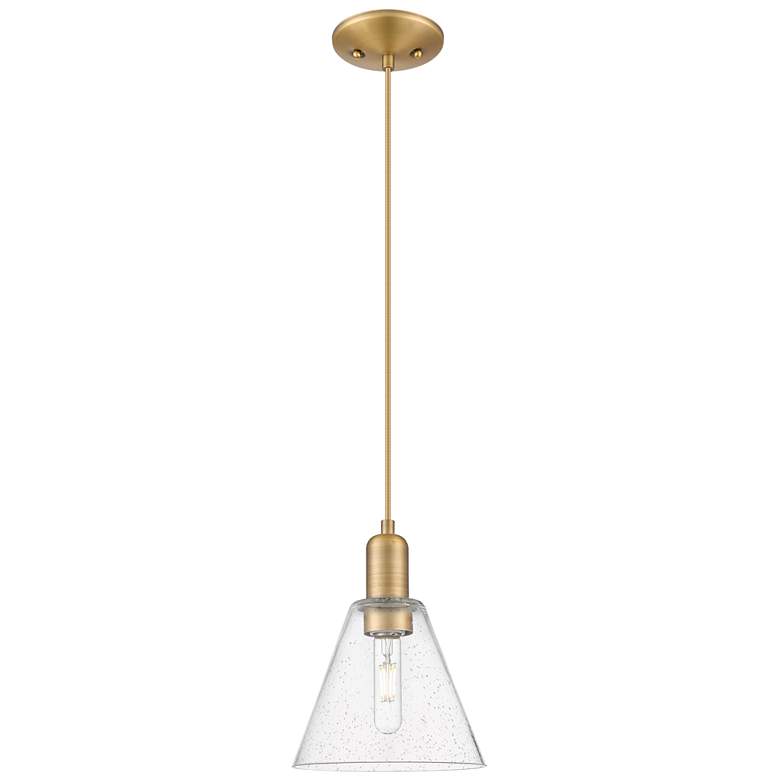 Image 1 Arcadia Berkshire Glass 8"W Brushed Brass Cord Pendant w/ Seedy Shade