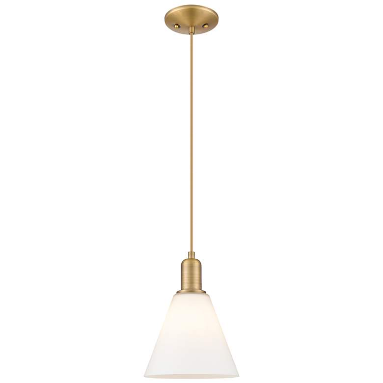 Image 1 Arcadia Berkshire Glass 8"W Brushed Brass Cord Pendant w/ White Shade