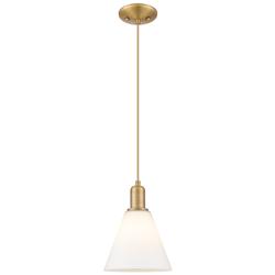 Arcadia Berkshire Glass 8"W Brushed Brass Cord Pendant w/ White Shade