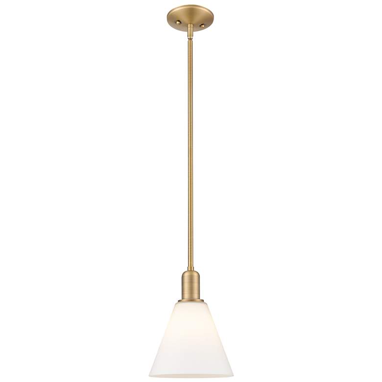 Image 1 Arcadia Berkshire Glass 8"W Brushed Brass Stem Pendant w/ White Shade