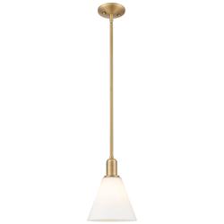 Arcadia Berkshire Glass 8"W Brushed Brass Stem Pendant w/ White Shade