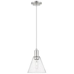 Arcadia Berkshire Glass 8"W Brushed Nickel Cord Pendant w/ Seedy Shade