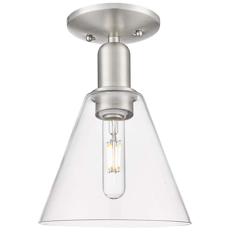 Image 1 Arcadia Berkshire Glass 8"W Brushed Nickel Semi-Flush w/ Clear Shade