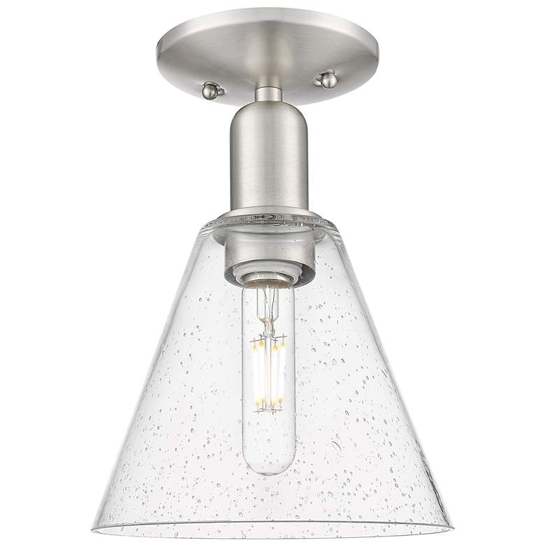 Image 1 Arcadia Berkshire Glass 8"W Brushed Nickel Semi-Flush w/ Seedy Shade