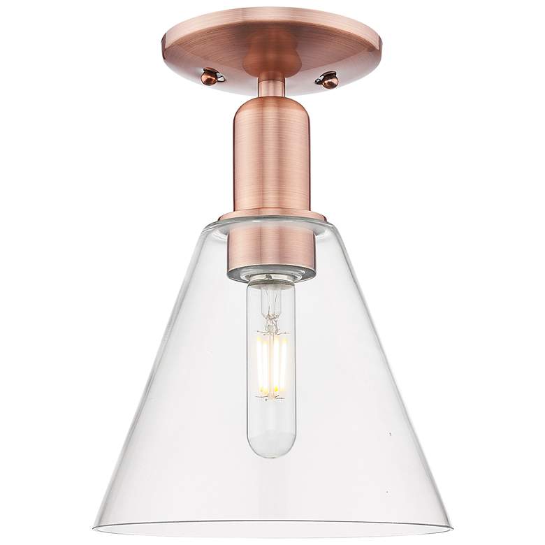 Image 1 Arcadia Berkshire Glass 8"W Copper Semi.Flush Mount With Clear Shade