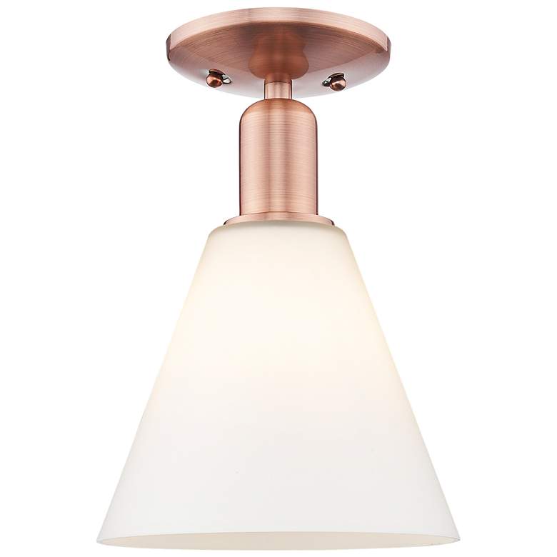 Image 1 Arcadia Berkshire Glass 8"W Copper Semi-Flush w/ Matte White Shade
