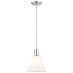 Arcadia Berkshire Glass 8"W Nickel Cord Pendant w/ Matte White Shade