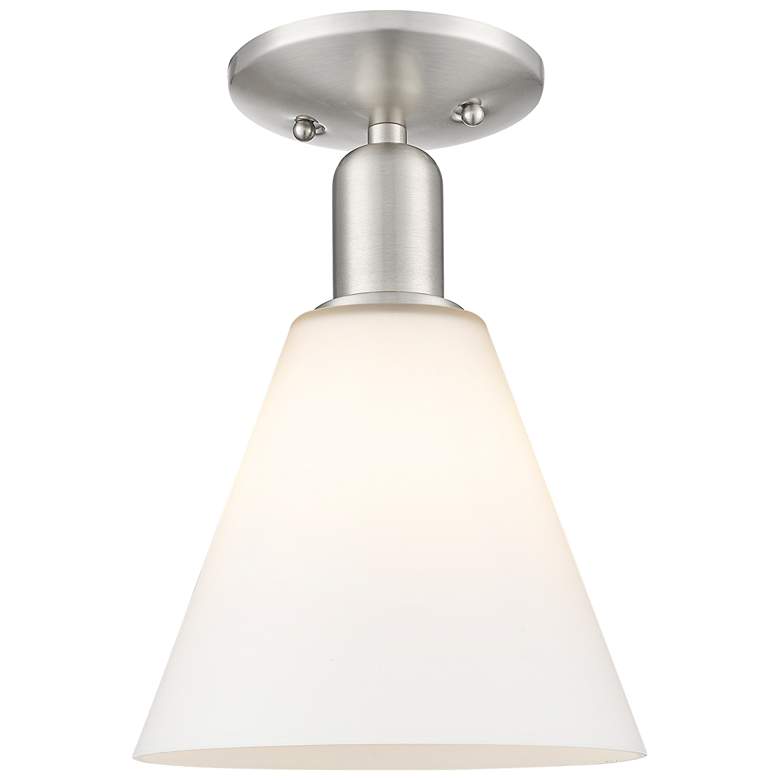 Image 1 Arcadia Berkshire Glass 8"W Nickel Semi-Flush w/ Matte White Shade