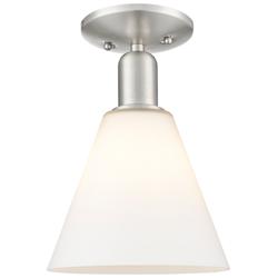Arcadia Berkshire Glass 8"W Nickel Semi-Flush w/ Matte White Shade