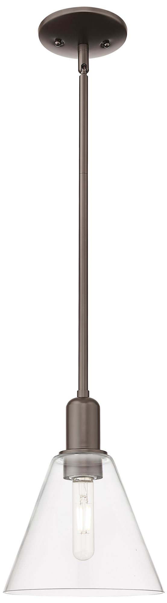 Arcadia Berkshire Glass 8"W Oiled Bronze Stem Pendant w/ Clear Shade