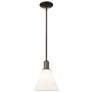 Arcadia Berkshire Glass 8"W Oiled Bronze Stem Pendant w/ White Shade
