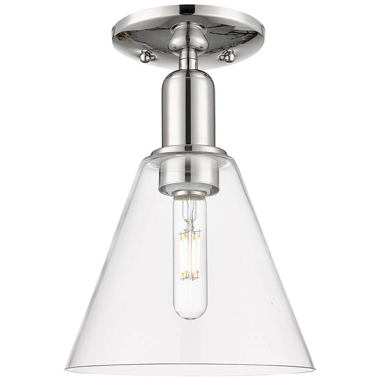 Image 1 Arcadia Berkshire Glass 8"W Polished Nickel Semi-Flush w/ Clear Shade