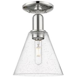 Arcadia Berkshire Glass 8"W Polished Nickel Semi-Flush w/ Seedy Shade