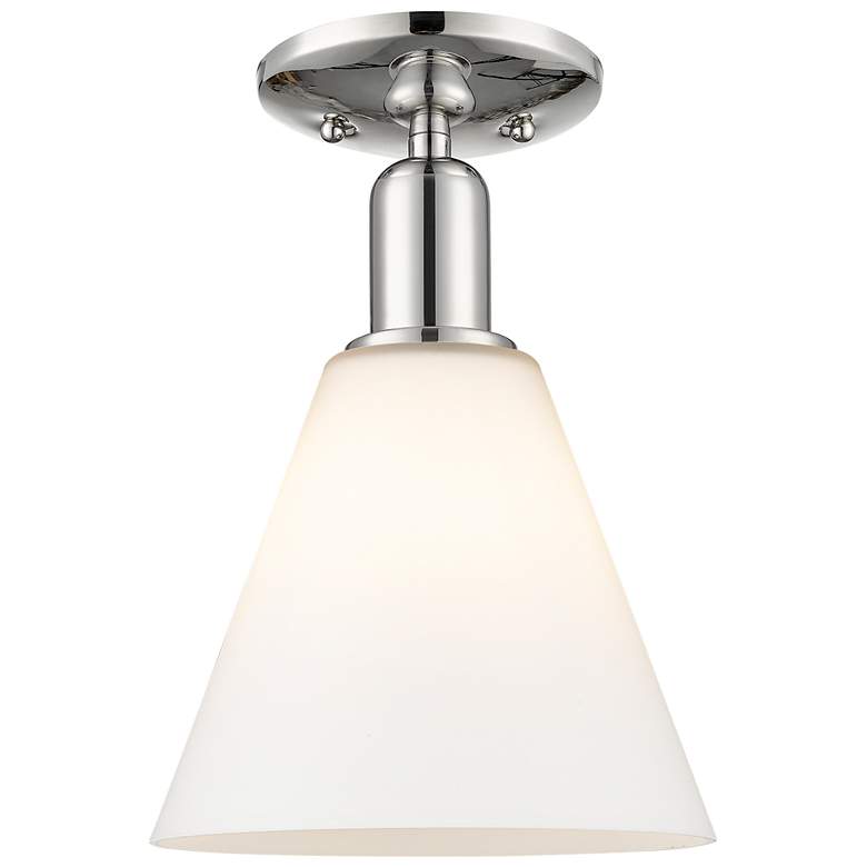 Image 1 Arcadia Berkshire Glass 8"W Polished Nickel Semi-Flush w/ White Shade