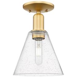 Arcadia Berkshire Glass 8"W Satin Gold Semi.Flush Mount w/ Seedy Shade