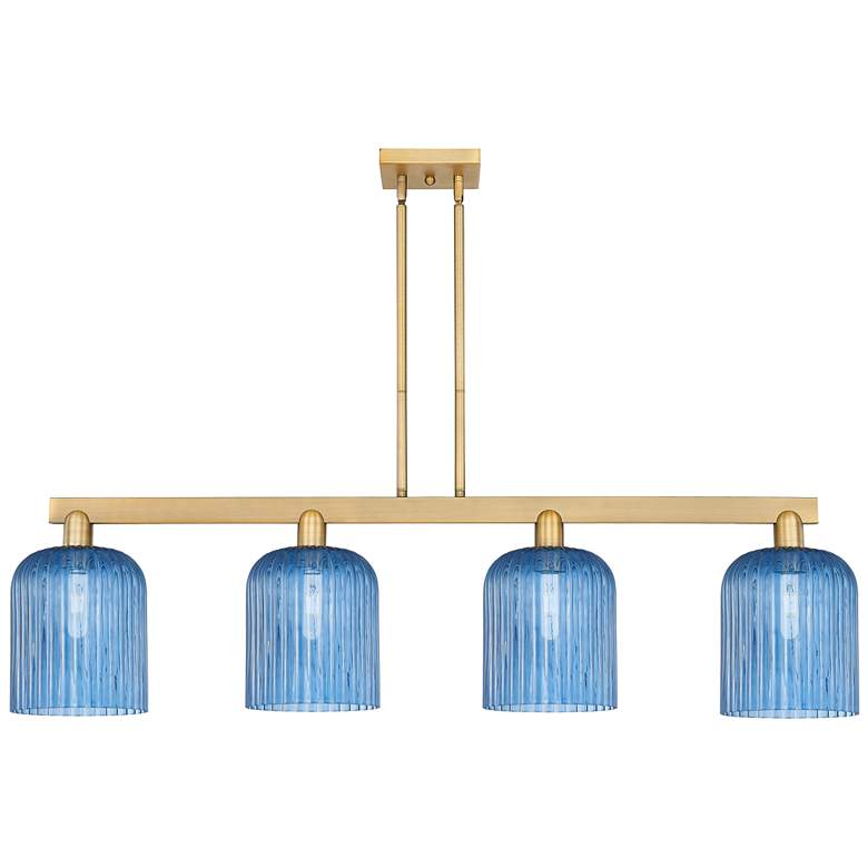 Image 1 Arcadia Bridal Veil 51"W 4-Lt Bronze Stem Island w/ Princess Blue Shade