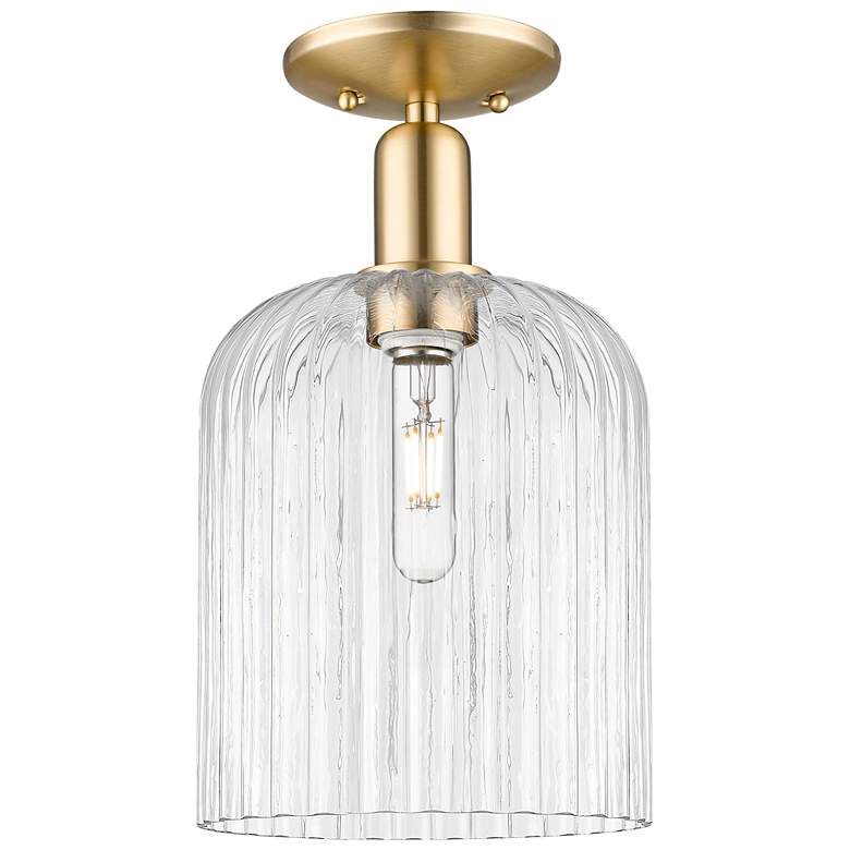 Image 1 Arcadia Bridal Veil 8"W Bronze Semi.Flush Mount w/ Clear Shade