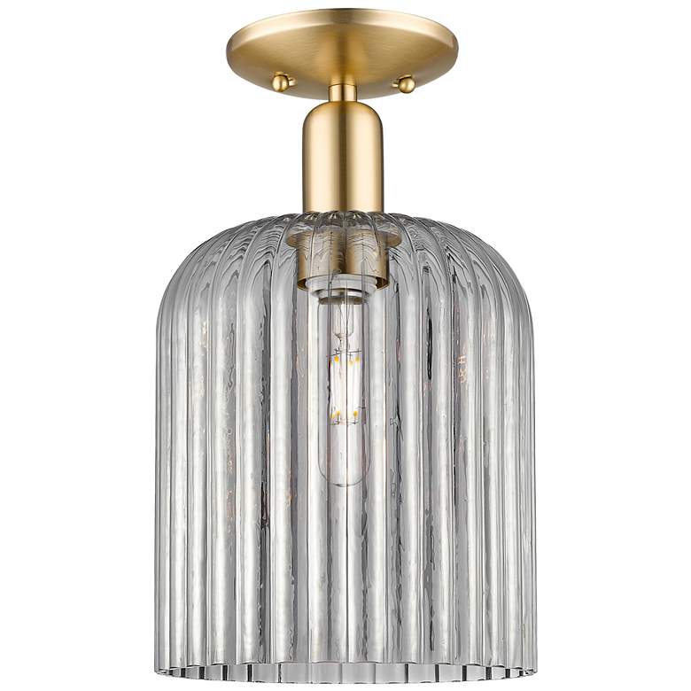 Image 1 Arcadia Bridal Veil 8"W Bronze Semi.Flush Mount w/ Light Smoke Shade