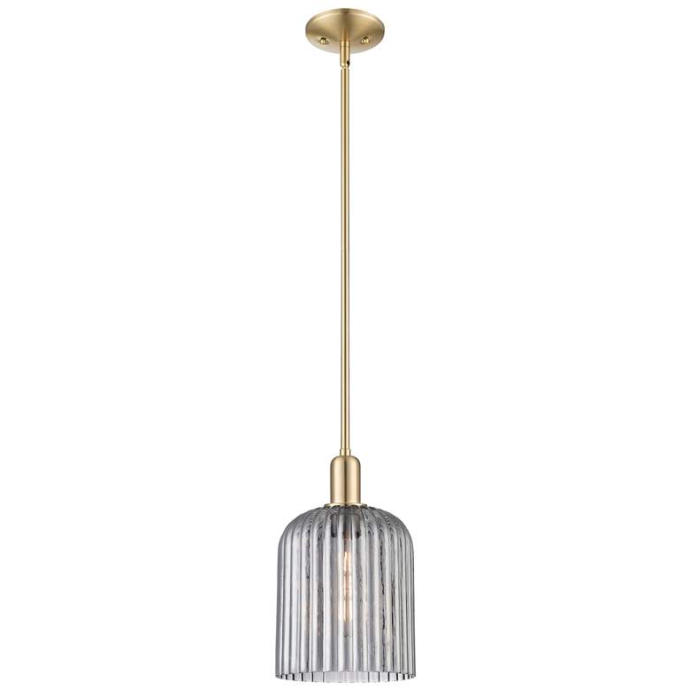 Image 1 Arcadia Bridal Veil 8"W Bronze Stem Mini Pendant w/ Light Smoke Shade