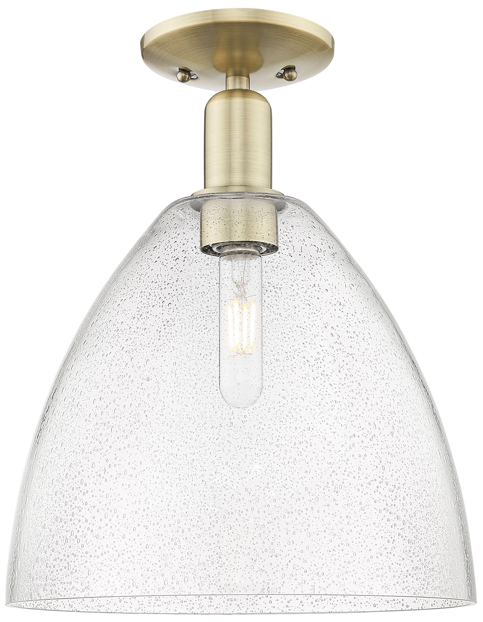 Arcadia Bristol 12"W Antique Brass Semi.Flush Mount With Seedy Shade