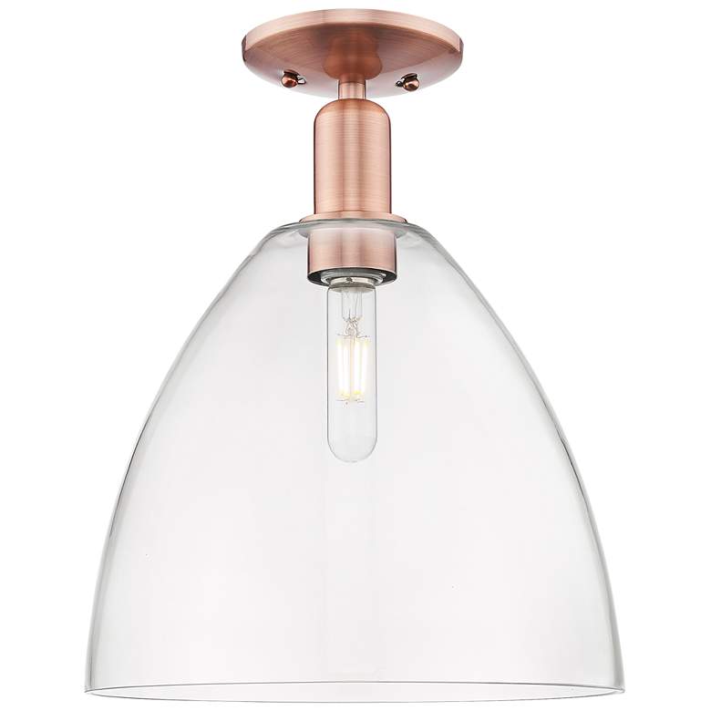 Image 1 Arcadia Bristol 12"W Antique Copper Semi.Flush Mount With Clear Shade