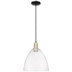 Arcadia Bristol 12"W Black Brass Cord Hung Mini Pendant w/ Clear Shade