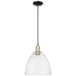 Arcadia Bristol 12"W Black Brass Cord Hung Mini Pendant w/ Seedy Shade